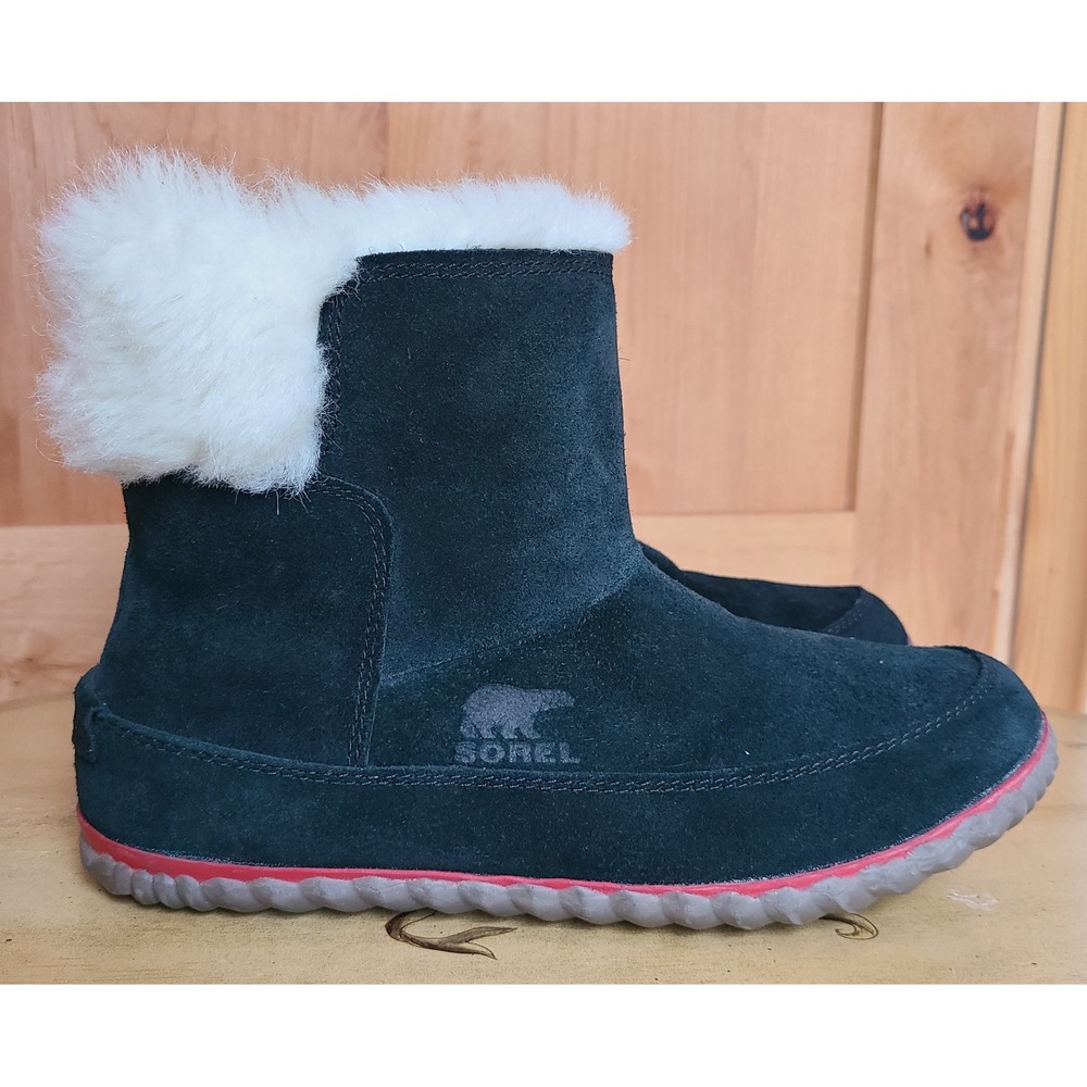 Sorel US 8 Black‎ Suede Faux Fur Out N About Boots Booties Cozy Winter